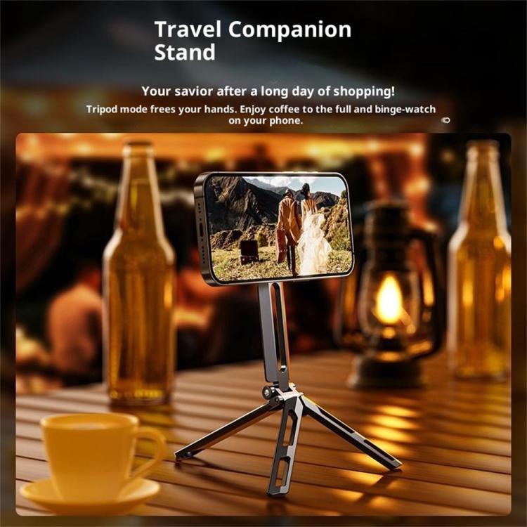 E06 Folding Aluminum Alloy Desk Stand Magnetic Tripod Phone Holder for 4-7 Inch