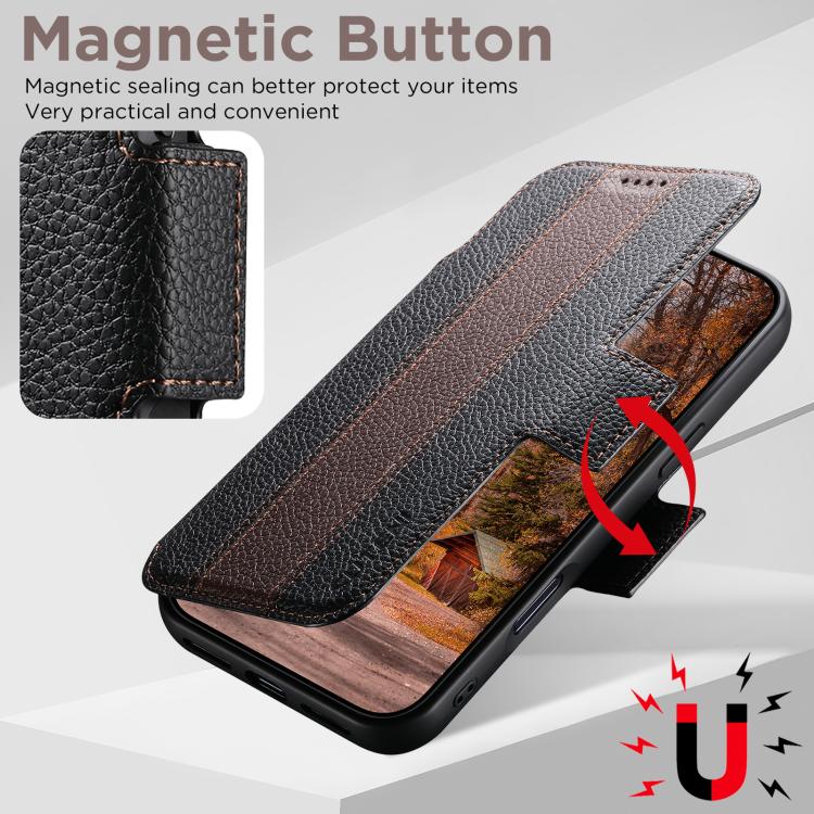 Suteni Q08 2-in-1 Multi-function Magnetic Wallet Big Litchi Vegan Leather Phone Case, For iPhone 18 Pro, For iPhone 18 Pro Max, For iPhone 17 Pro Max, For iPhone 17 Pro, For iPhone 17, For iPhone 16 Pro Max, For iPhone 16 Pro, For iPhone 16            ...