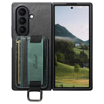Suteni H13 Oil Wax Leather Wrist Strap Wallet Back Phone Case, For Galaxy Z Fold8 Ultra 5G, For Galaxy Z Fold7 5G, For Galaxy Z Fold6, For Galaxy Z Fold5