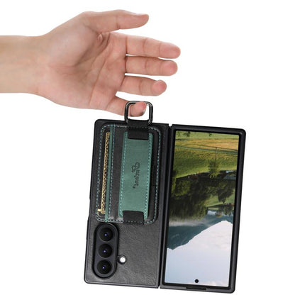Suteni H13 Oil Wax Leather Wrist Strap Wallet Back Phone Case, For Galaxy Z Fold8 Ultra 5G, For Galaxy Z Fold7 5G, For Galaxy Z Fold6, For Galaxy Z Fold5