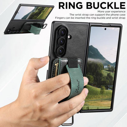 Suteni H13 Oil Wax Leather Wrist Strap Wallet Back Phone Case, For Galaxy Z Fold8 Ultra 5G, For Galaxy Z Fold7 5G, For Galaxy Z Fold6, For Galaxy Z Fold5