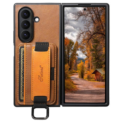 Suteni H13 Oil Wax Leather Wrist Strap Wallet Back Phone Case, For Galaxy Z Fold8 Ultra 5G, For Galaxy Z Fold7 5G, For Galaxy Z Fold6, For Galaxy Z Fold5