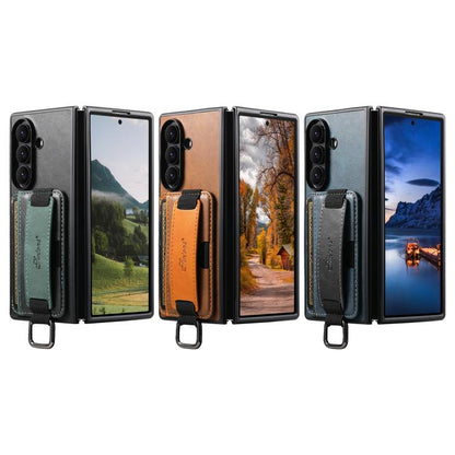Suteni H13 Oil Wax Leather Wrist Strap Wallet Back Phone Case, For Galaxy Z Fold8 Ultra 5G, For Galaxy Z Fold7 5G, For Galaxy Z Fold6, For Galaxy Z Fold5