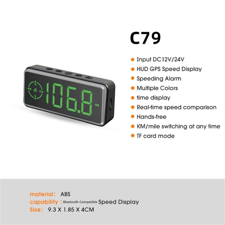 C79 Overspeed Head-Up Warning Device Vehicle Multifunctional HUD GPS Speedometer Display
