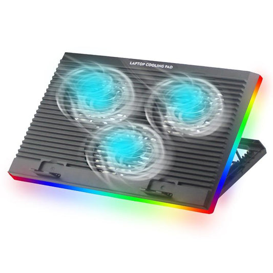 CP253 For Notebook Laptop Cooling Pad 3 Fans RGB Adjustable Height Cooling Stand, CP253