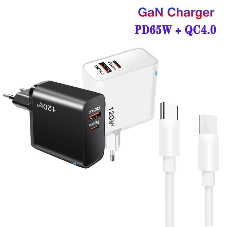 TE-PD65 GaN PD 65W + QC4.0 USB Charger with Type-C to Type-C Data Cable,  EU Plug