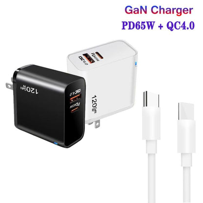 TE-PD65 GaN PD 65W + QC4.0 USB Charger with Type-C to Type-C Data Cable,  US Plug