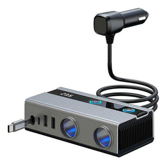 GE06 PD 65W Fast Charging Retractable Cable Voltage Display 120W Car Cigarette Lighter Splitter Adapter