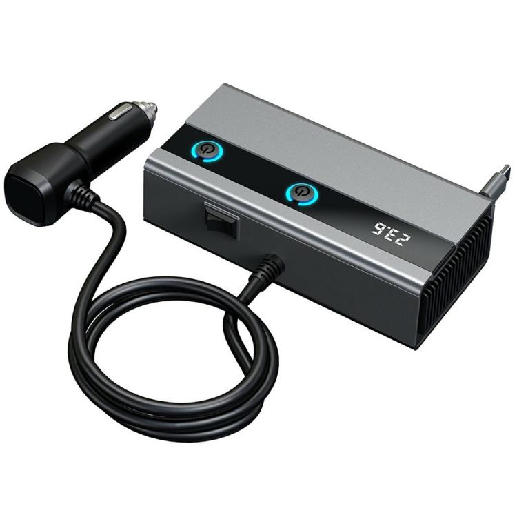 GE06 PD 65W Fast Charging Retractable Cable Voltage Display 120W Car Cigarette Lighter Splitter Adapter