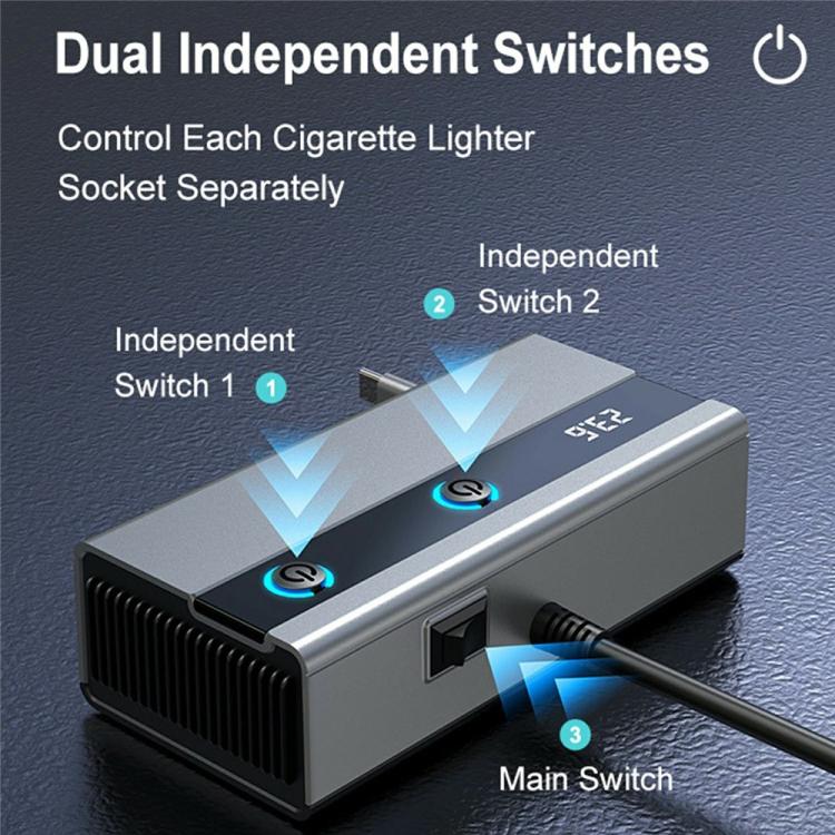 GE06 PD 65W Fast Charging Retractable Cable Voltage Display 120W Car Cigarette Lighter Splitter Adapter