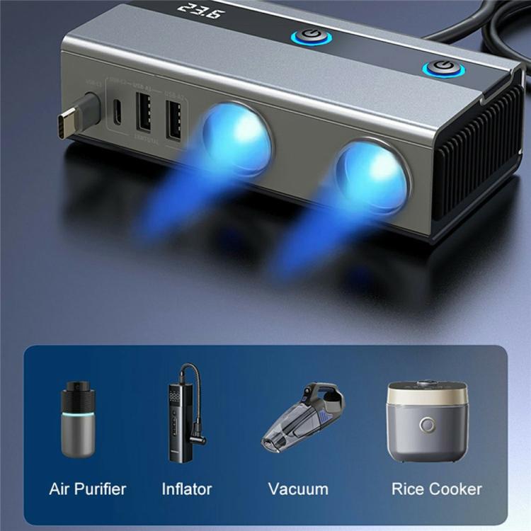 GE06 PD 65W Fast Charging Retractable Cable Voltage Display 120W Car Cigarette Lighter Splitter Adapter