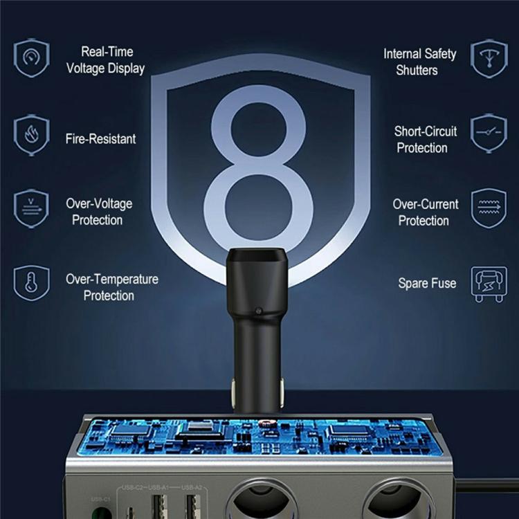 GE06 PD 65W Fast Charging Retractable Cable Voltage Display 120W Car Cigarette Lighter Splitter Adapter