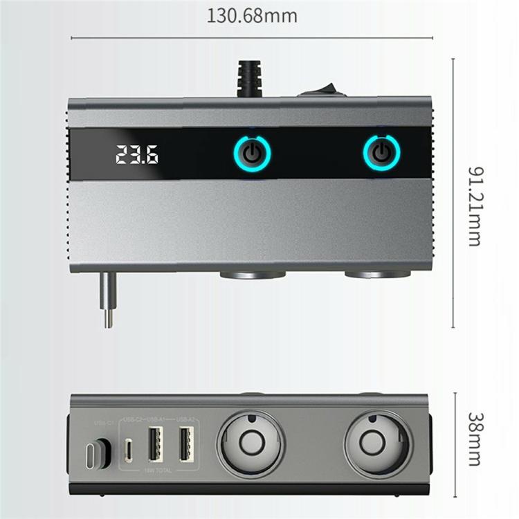 GE06 PD 65W Fast Charging Retractable Cable Voltage Display 120W Car Cigarette Lighter Splitter Adapter