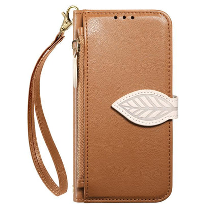 Leaf Buckle Zipper Wallet Leather Phone Case with Strap, For Tecno Spark 20C, For Tecno Spark 20, For Tecno Spark Go 2024