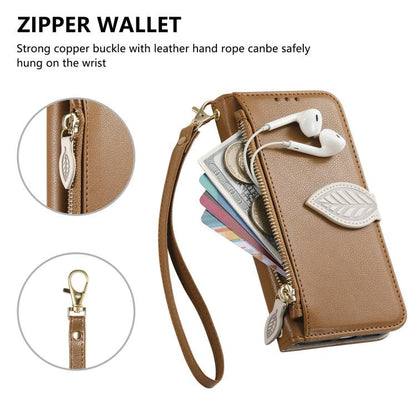 Leaf Buckle Zipper Wallet Leather Phone Case with Strap, For Tecno Spark 20C, For Tecno Spark 20, For Tecno Spark Go 2024