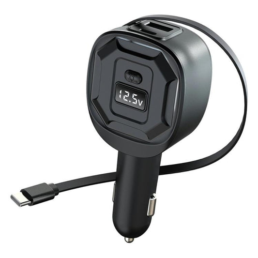 Chargeur de voiture GE10 PD 65W avec affichage de la tension et câble rétractable, charge rapide, GE10