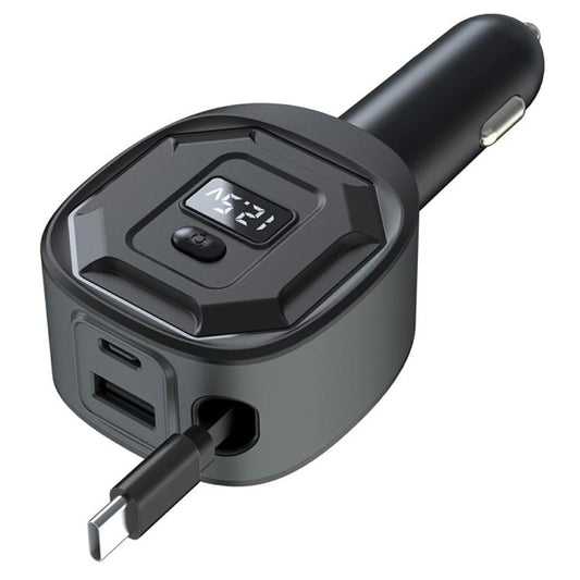 Chargeur de voiture GE10 PD 65W avec affichage de la tension et câble rétractable, charge rapide, GE10