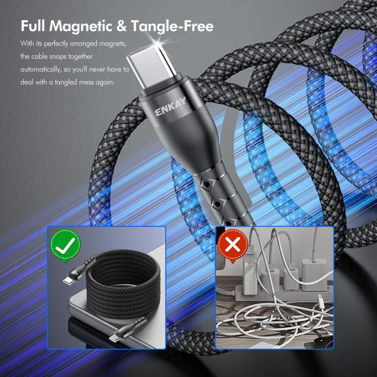 ENKAY PD100W Type-C to Type-C Magnetic Self-Coiling Braided Charging Data Cable
