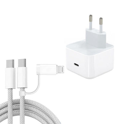 A3365 PD40W USB-C / Type-C Charger with Type-C to Type-C / 8 Pin Data Cable, EU Plug, EU Plug + 1m 2-in-1 Cable