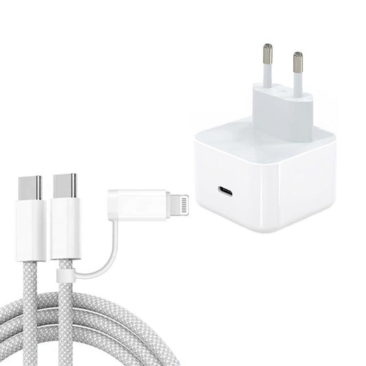 A3365 PD40W USB-C / Type-C Charger with Type-C to Type-C / 8 Pin Data Cable, EU Plug, EU Plug + 1m 2-in-1 Cable