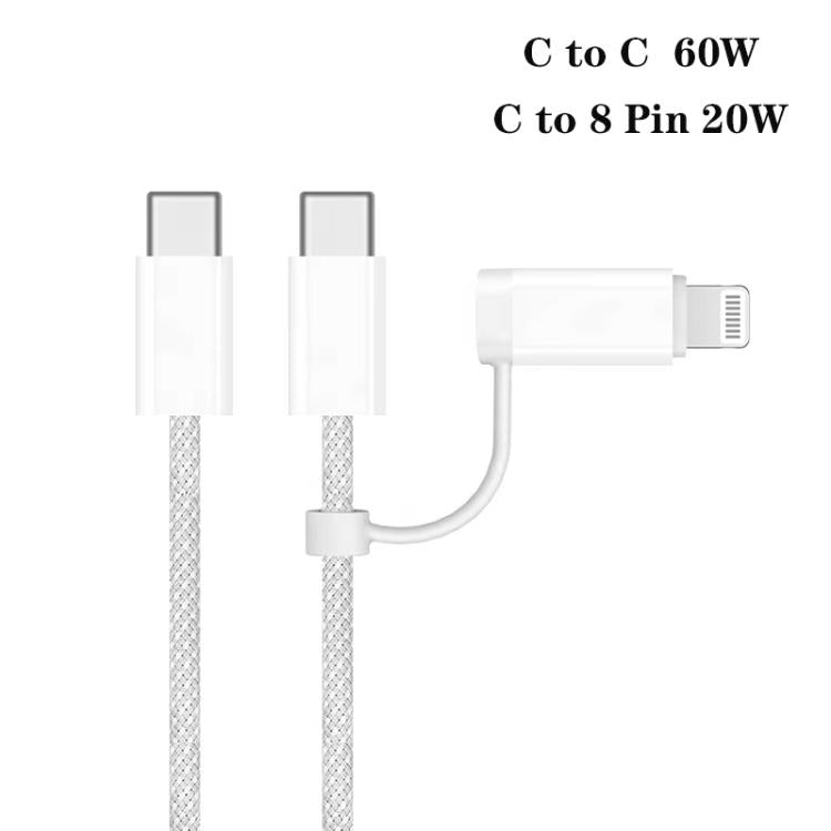 A3365 PD40W USB-C / Type-C Charger with Type-C to Type-C / 8 Pin Data Cable, EU Plug, EU Plug + 1m 2-in-1 Cable