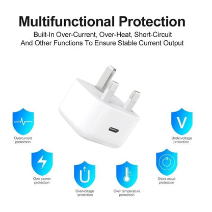 A3365 PD40W USB-C / Type-C Charger with Type-C to Type-C / 8 Pin Data Cable, UK Plug, UK Plug + 1m 2-in-1 Cable