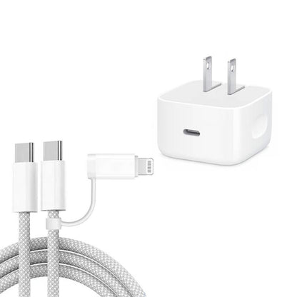 A3365 PD40W USB-C / Type-C Charger with Type-C to Type-C / 8 Pin Data Cable, US Plug, US Plug + 1m 2-in-1 Cable