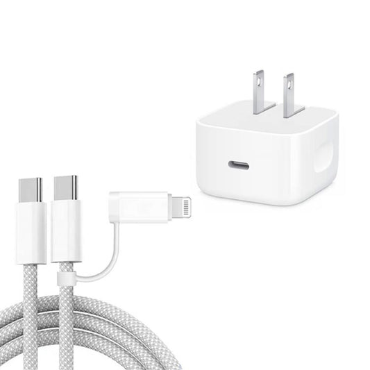 A3365 PD40W USB-C / Type-C Charger with Type-C to Type-C / 8 Pin Data Cable, US Plug, US Plug + 1m 2-in-1 Cable