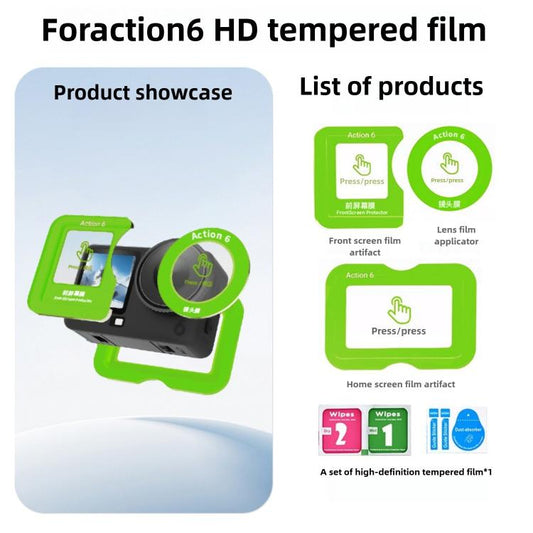 Protector de pantalla de vidrio templado curvo con película para lente, para DJI Osmo Action 6