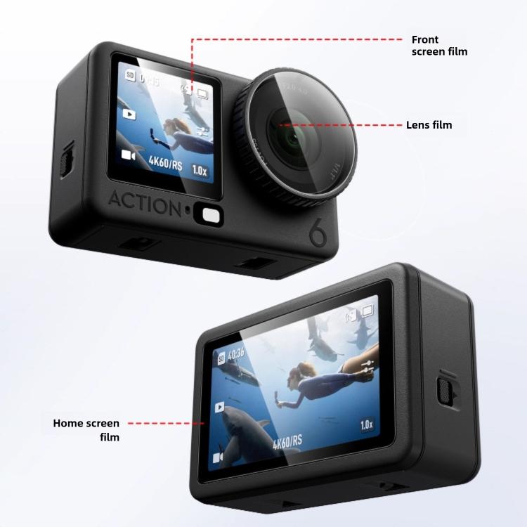Positioning Curved Tempered Glass Screen Protective Film with Lens Film, For DJI Osmo Action 6