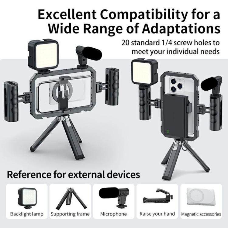 SCG-P03 Dual-Handle Magnetic 61-85mm Clip Range Aluminum Alloy Smartphone Video Stabilizer Frame