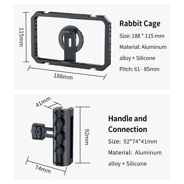SCG-P03 Dual-Handle Magnetic 61-85mm Clip Range Aluminum Alloy Smartphone Video Stabilizer Frame