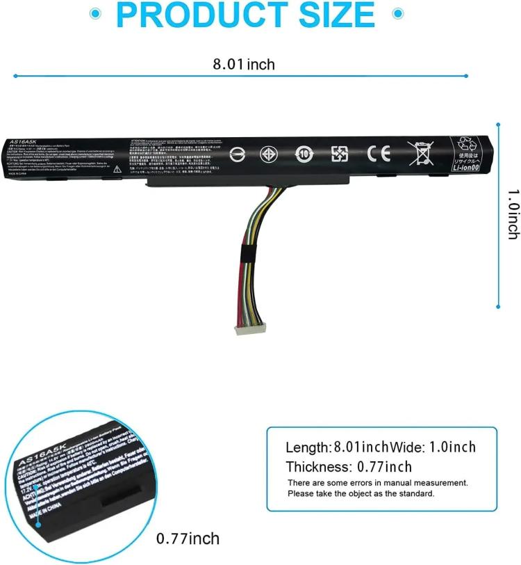 2200mAh Laptop Battery Replacement For Acer Aspire E5-575G 475G 523G 553G, AS16A5K