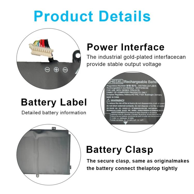 Batterie de rechange pour ordinateur portable HP Spectre x360 TPN-Q178, SH03XL de 5020 mAh