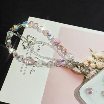 Ethereal Phantom Fantasy Crystal Bow Glowing Double Phone Chain, Pink, Blue