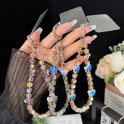 Spellbinding Mirage Crystal Bow Radiant Double Phone Chain, Pink, Gold, White, Gray, Green