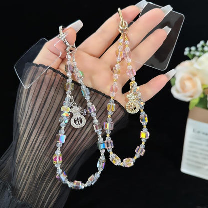 Prosperous Lucky Money Bag Cube Sugar Crystal Phone Chain, Pink, Purple