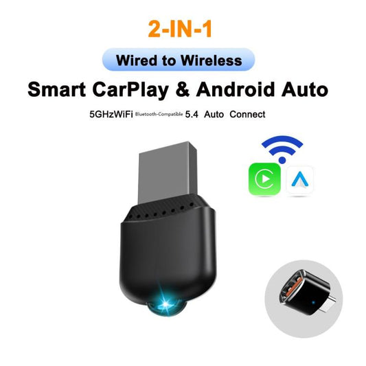 Adaptador USB M25 Bluetooth 5.4 AI Box 2 en 1 para CarPlay / Android Auto, con cable a inalámbrico.