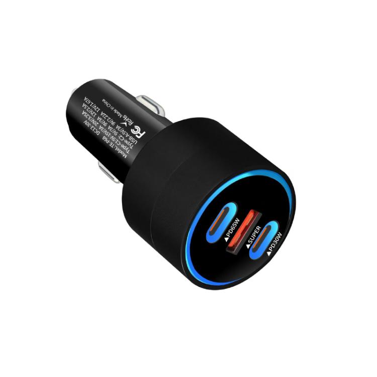 TE-P68 125W PD65W Type-C x 2 + USB Buck Boost Car Charger Suitable for Laptops, TE-P68 125W