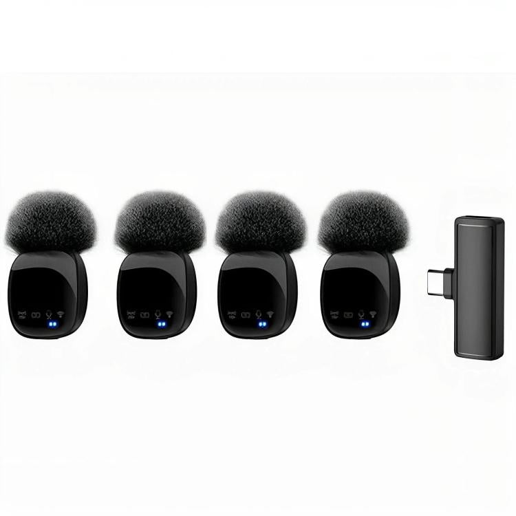 4-in-1 Wireless Lavalier Microphone System with Noise Reduction, UHF Transmission for iPhone / Android