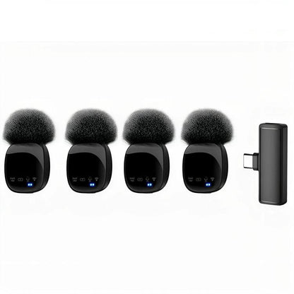 4-in-1 Wireless Lavalier Microphone System with Noise Reduction, UHF Transmission for iPhone / Android
