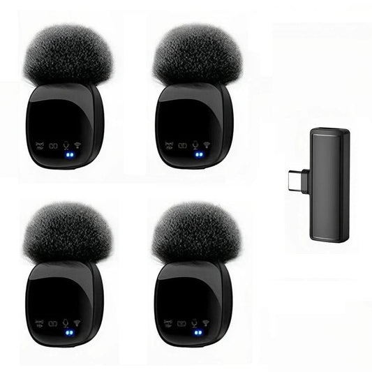 4-in-1 Wireless Lavalier Microphone System with Noise Reduction, UHF Transmission for iPhone / Android