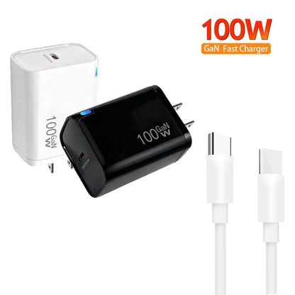 TE-PD46 GaN 100W PD 45W Fully Compatible Charger with Type-C to Type-C Data Cable，US Plug