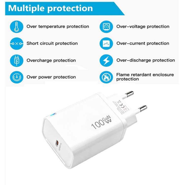TE-PD46 GaN 100W PD 45W Fully Compatible Charger with Type-C to Type-C Data Cable，EU Plug