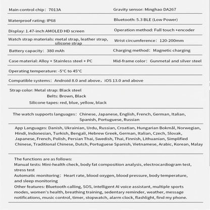 ET460 1.47 inch Color Screen BT Calling Smart Watch Steel Strap, Support Health Monitoring / ECG