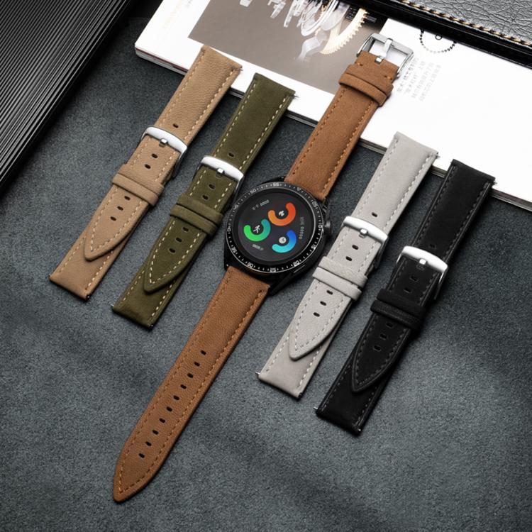 Double-Sided Plush Genuine Leather Watch Band, 22mm