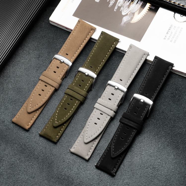 Double-Sided Plush Genuine Leather Watch Band, 22mm