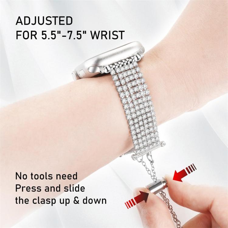 Luxury Clasp Chain Diamond Metal Watch Band, For Apple Watch 46mm / 49mm / 45mm / 44mm, For Apple Watch 42mm / 41mm / 40mm / 38mm