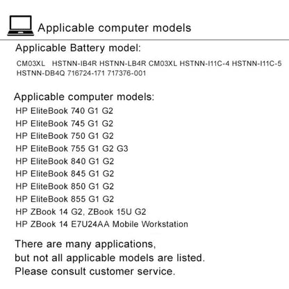 5000mAh Laptop-Akkus für HP EliteBook 840 G2 845 850 G1 740, CM03XL