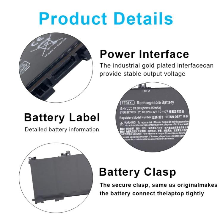 4112mAh Batteries d'ordinateur portable pour HP OMEN 15-AX200 15- AX218TX 15-AX210TX 15-AX235NF 15-AX202N, TE04XL